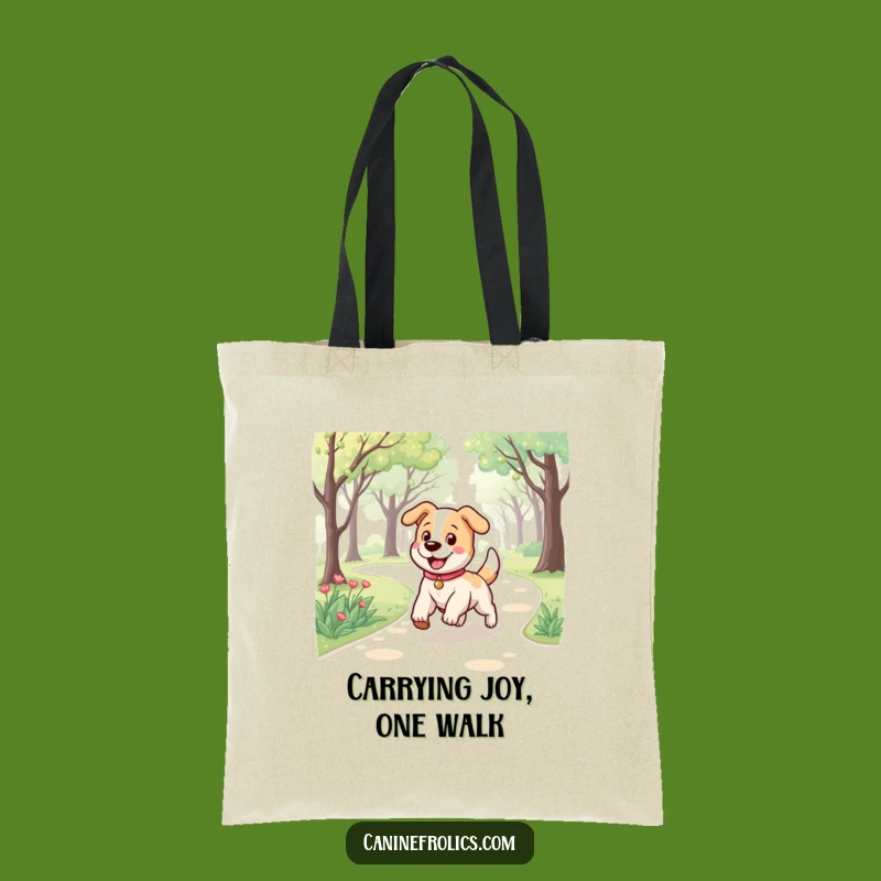 Funny Dog Tote Bag: Bouncy Pup Trotting Park Path, Stylish & Humorous Accessory