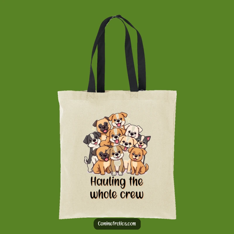 Funny Dog Pack Tote Bag: Mixed Breeds Playing, Stylish Humorous Carry-All